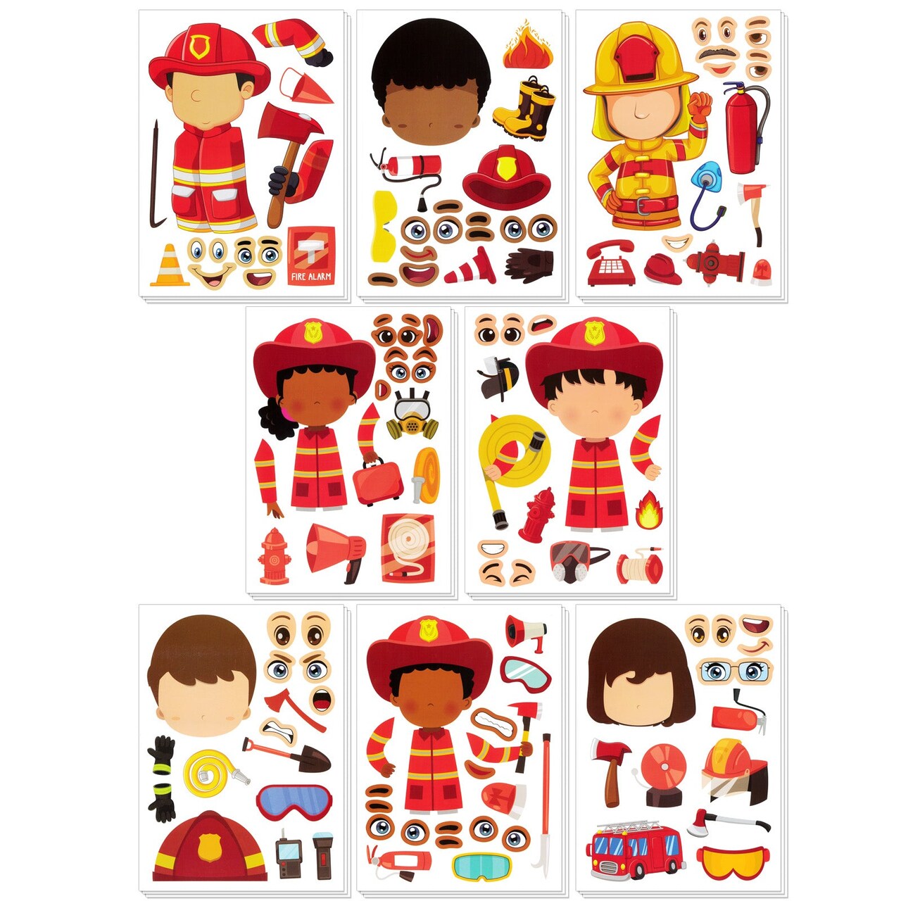 Wrapables Make Your Own Sticker Sheets, DIY Make a Face Animal, Food, Party Favor Stickers (24 Sheets), Fire Fighter